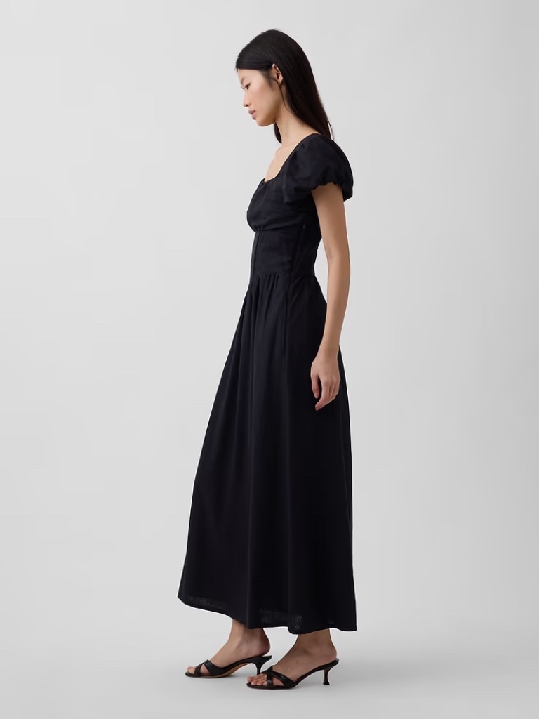 Nwt Gap Linen-Blend Drop Waist Maxi Dress // Black — image 3 of 5